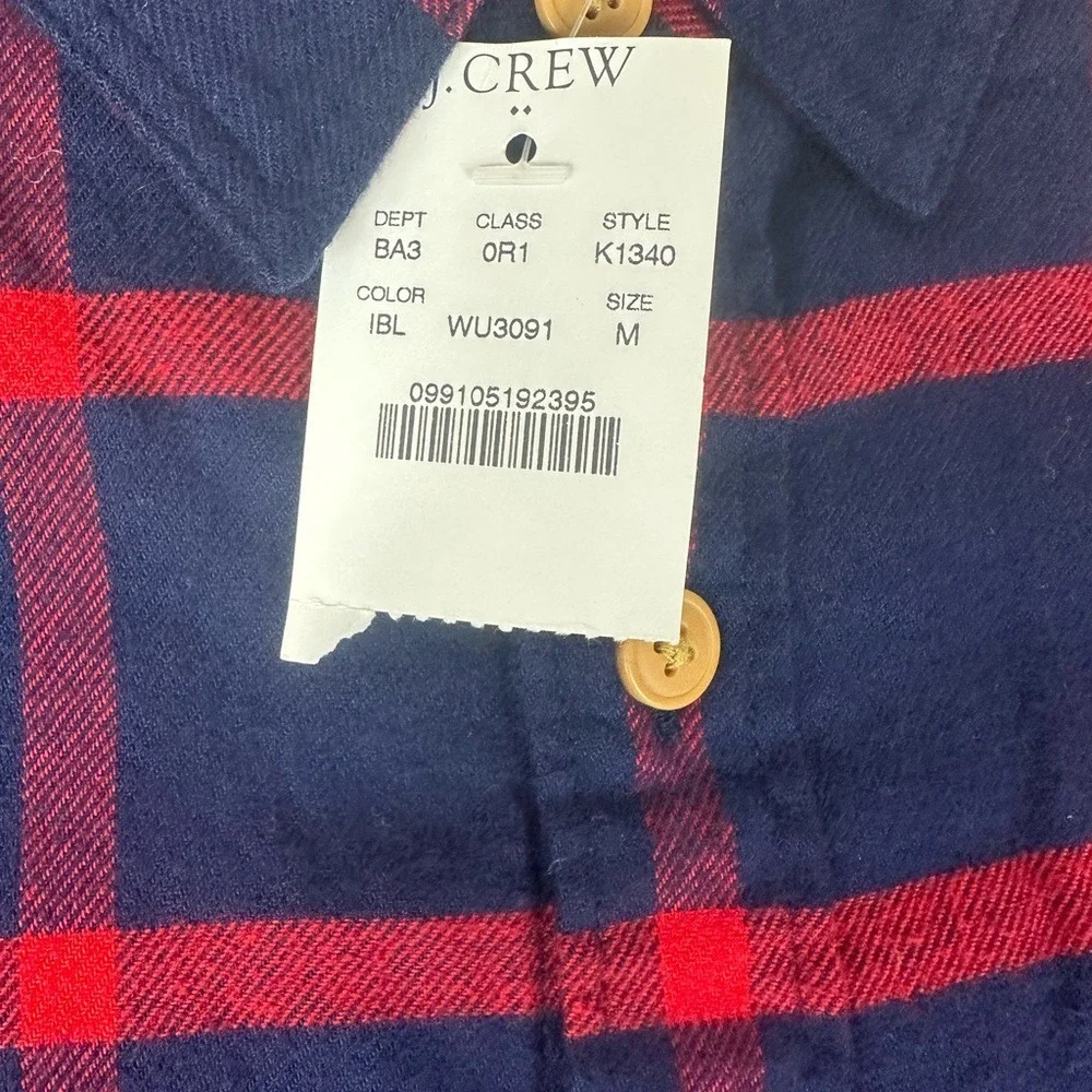 J Crew Mercantile Flannel Shirt Mens Med Long Sleeve Button Plaid Red‎ Navy New